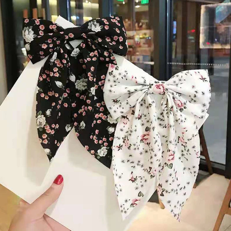 Bow Hair Clip Fashio Style Big Bow Ribbon Hair Tie Small Fresh Floral Hairpin Bowknot Hair Duckbill Clip Accessories pretty for holidays , special occasions