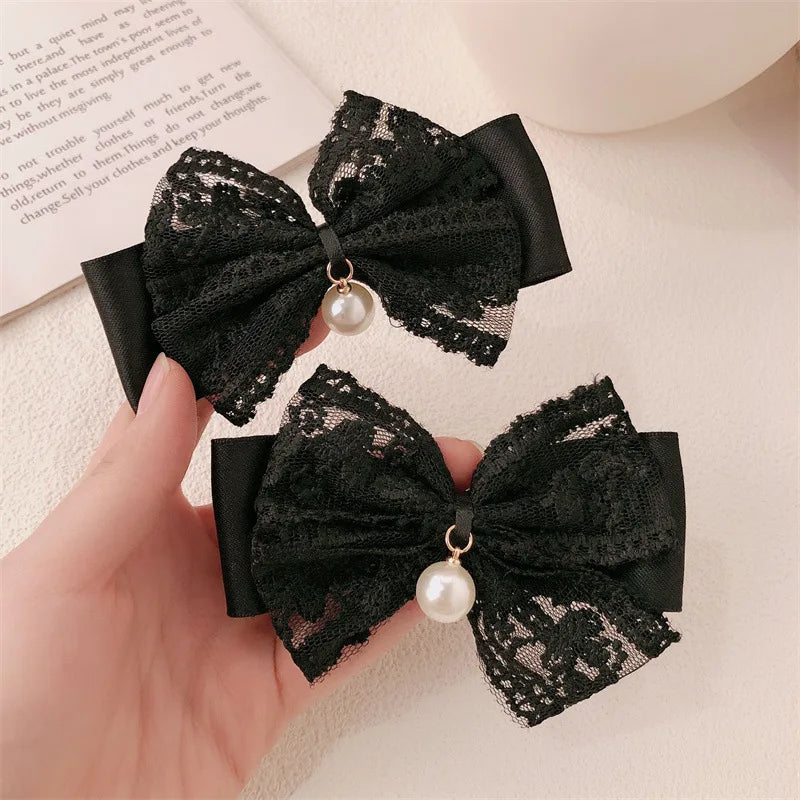 2/4pcs lace bow hair clip, pearl bow, bangs clip, side hair clip, hair accessory, hairpin pretty girls ladies