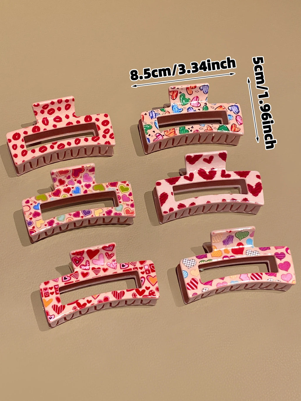 6 x Pink Square Hair Claw Clips