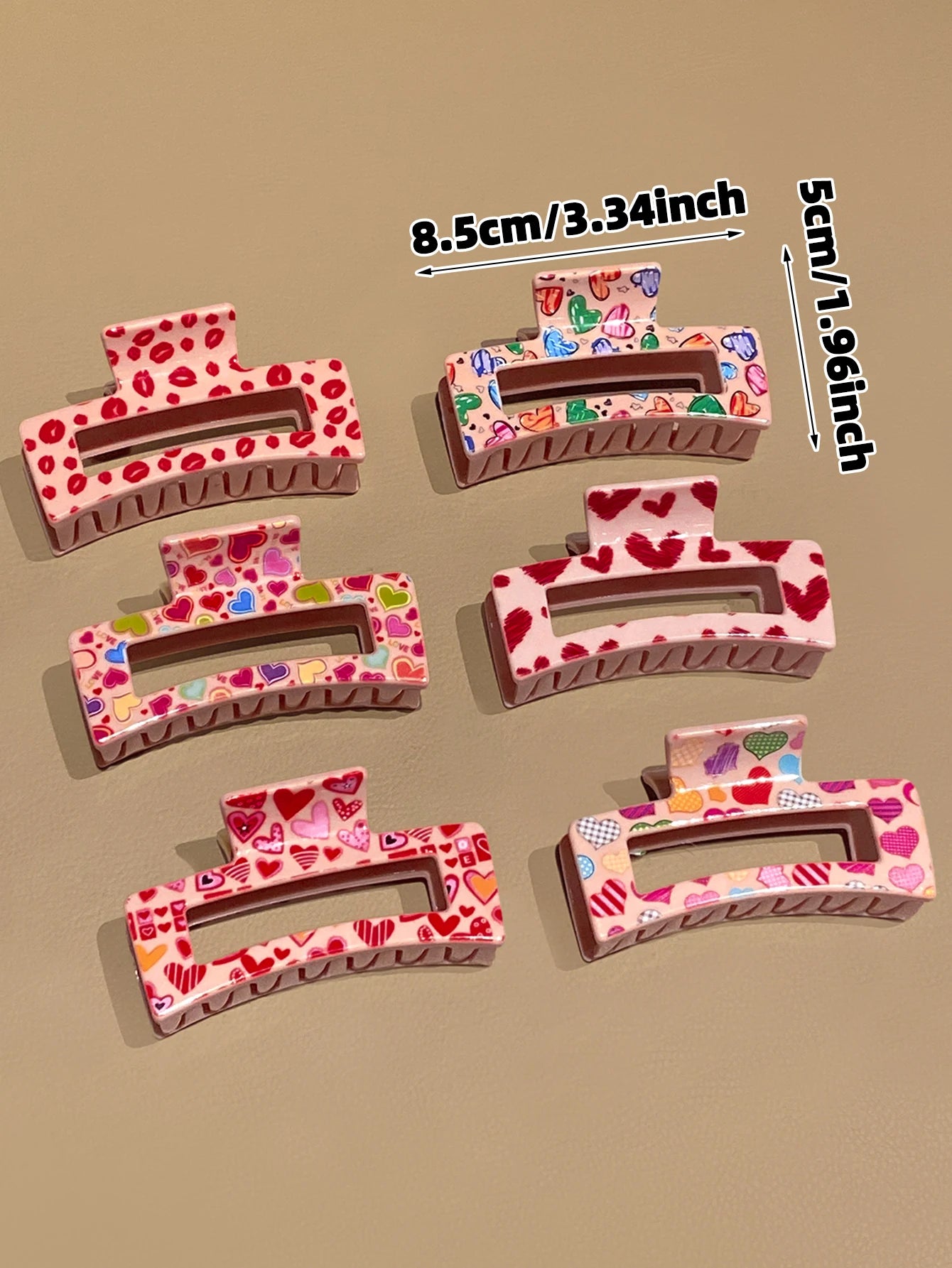 6 x Pink Square Hair Claw Clips