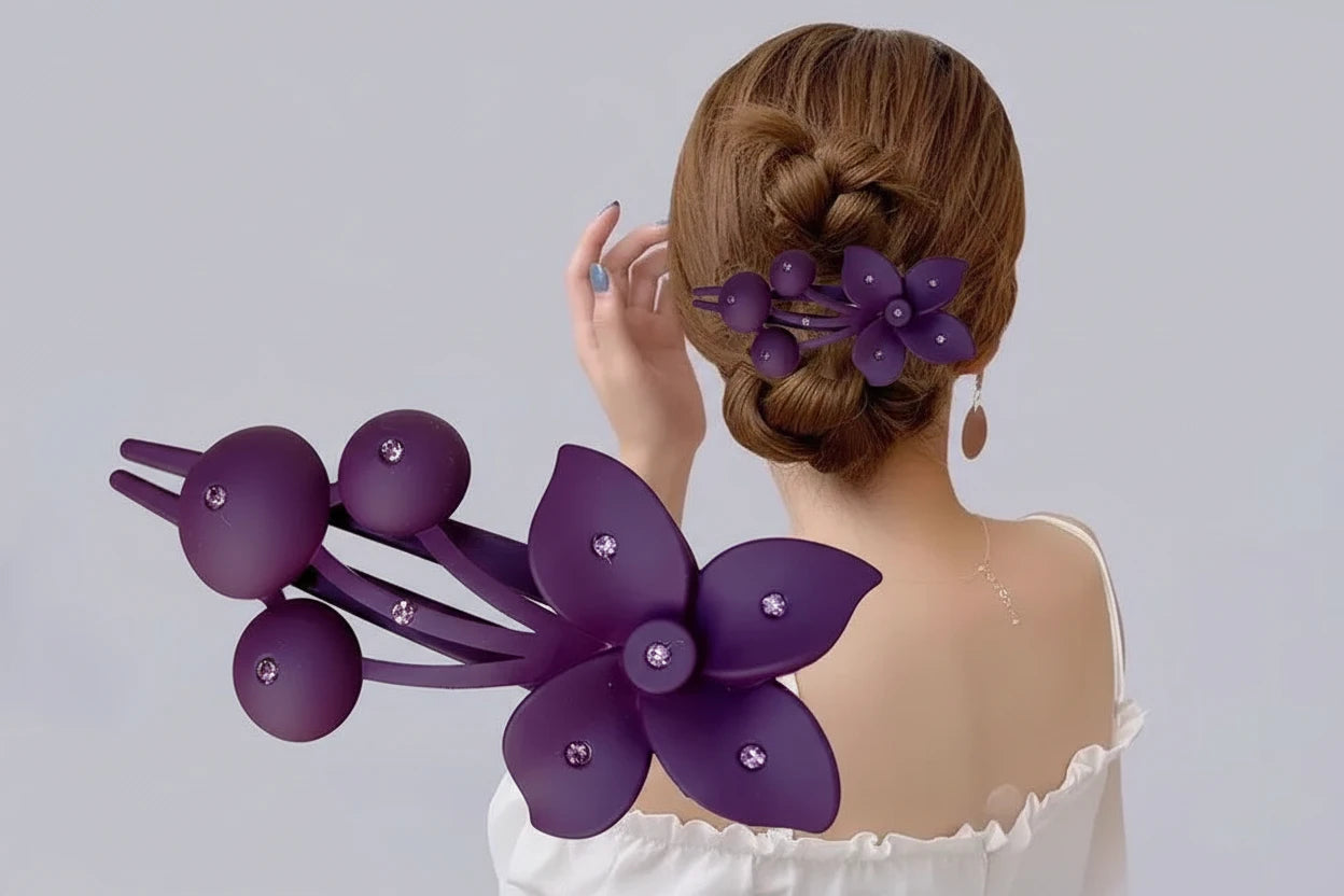 Flower Hair Clips Crab Elegant Ponytail Fashion Matte Rhinestone Cherry Hairpins Hair Claw Clips Hair Clamps Hair Accessories