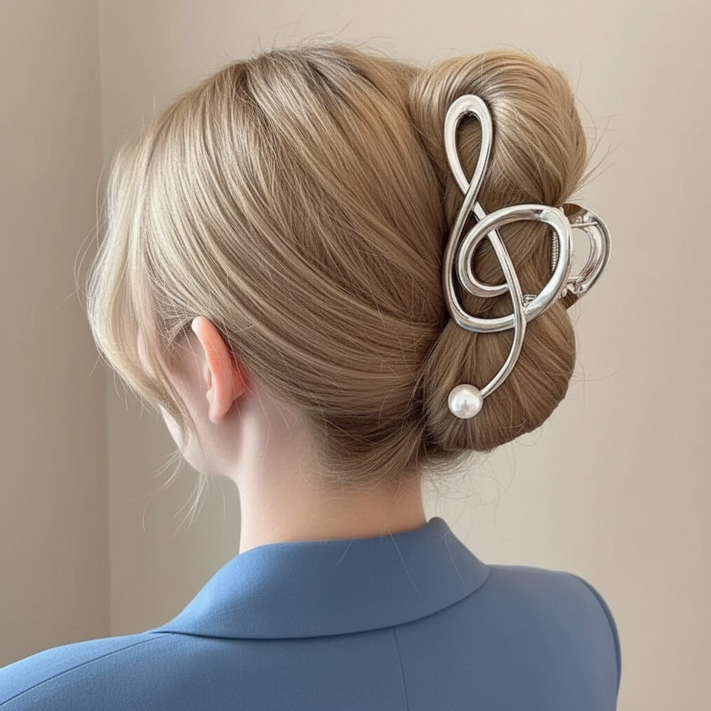 Hair Claw For Women Musical Note Shape Faux Pearl Hair Clip Back Head Shower Hair Claw Decorative Musical Note Hairclip present for a music teacher or musician gift