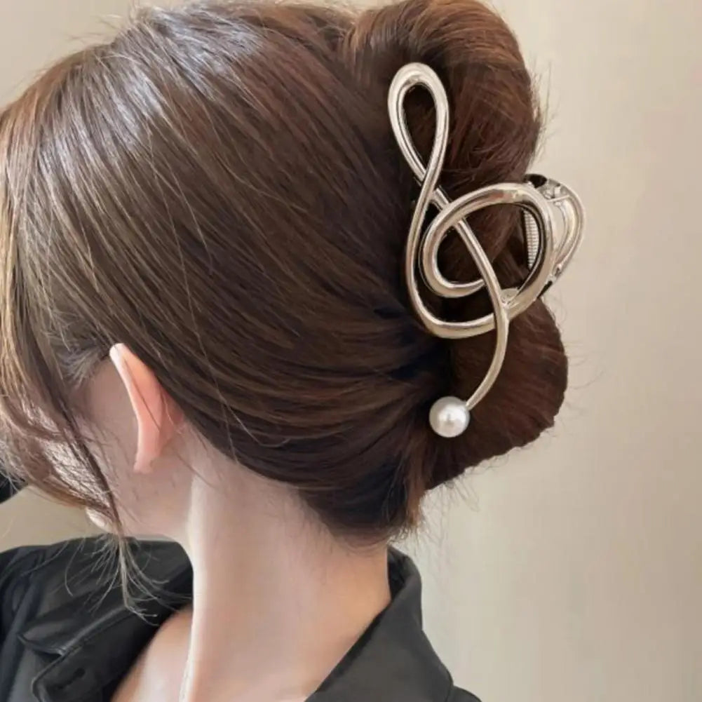 Hair Claw For Women Musical Note Shape Faux Pearl Hair Clip Back Head Shower Hair Claw Decorative Musical Note Hairclip present for a music teacher or musician gift