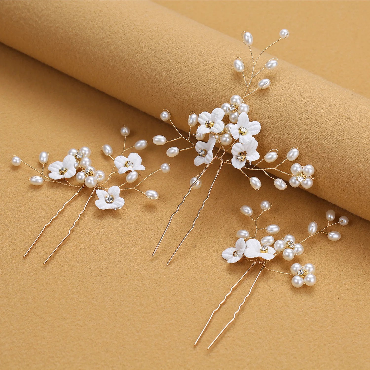 3pcs Blue Flower U Shaped Hair Pins Pearl Elegant Hair Clips Headwear for Wedding Bridal Hairclip Women Hair Jewelry Accessories something blue