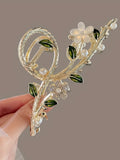 1pcs Fashion Branches  Flowers & Pearl Rhinestone Claw Clip For Women Girls Party Hair Accessories