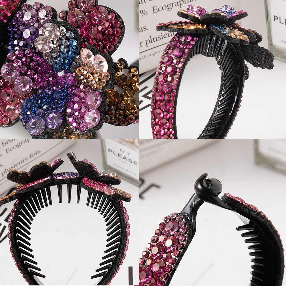Rhinestone Hair Claw  bun for Women Flower