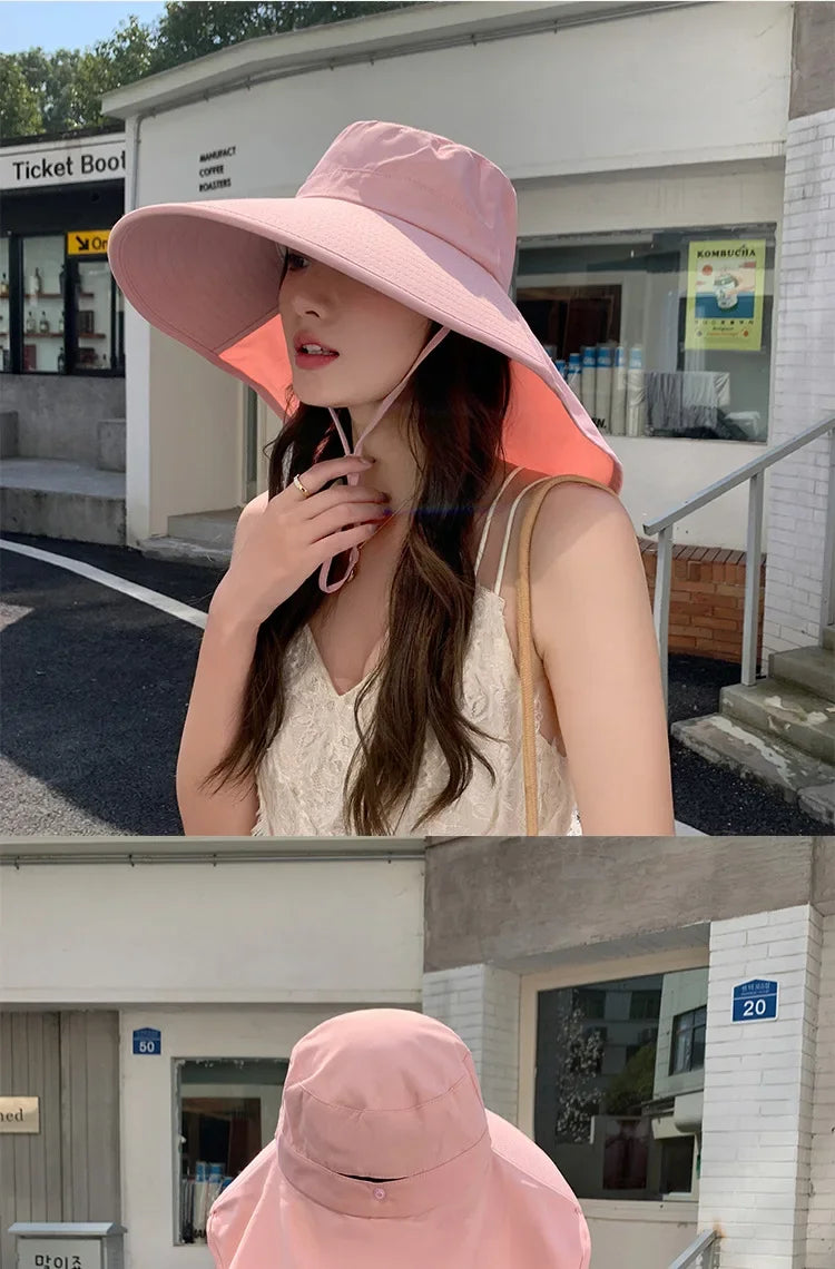 Outdoor Sun Bucket Hat for Women Girls Fishing Hat Wide Brim Bucket Hat with Neck Cover 50+ UPF Protection Safari Cap