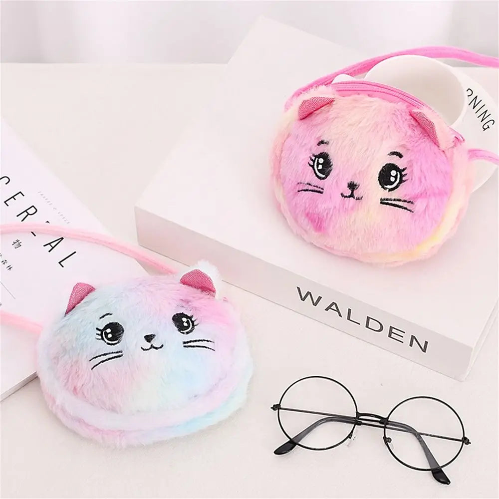 Rainbow Colour Cat Messenger Shoulder Bag Purse for Kids Mini Lovely Pockets Plush Stuffed Dolls Soft Handbags Gift for Girls little cute holiday bag