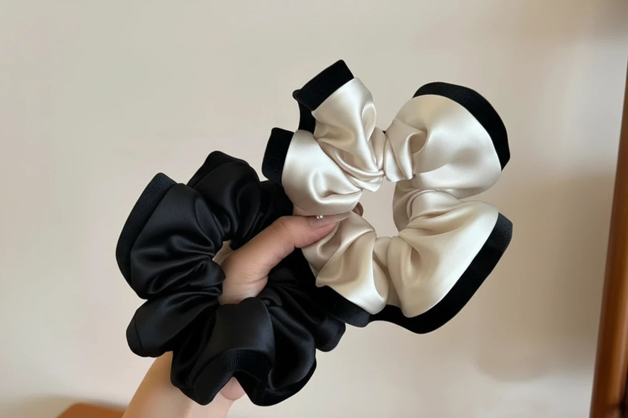 ruffle style velvet-edged satin scrunchie