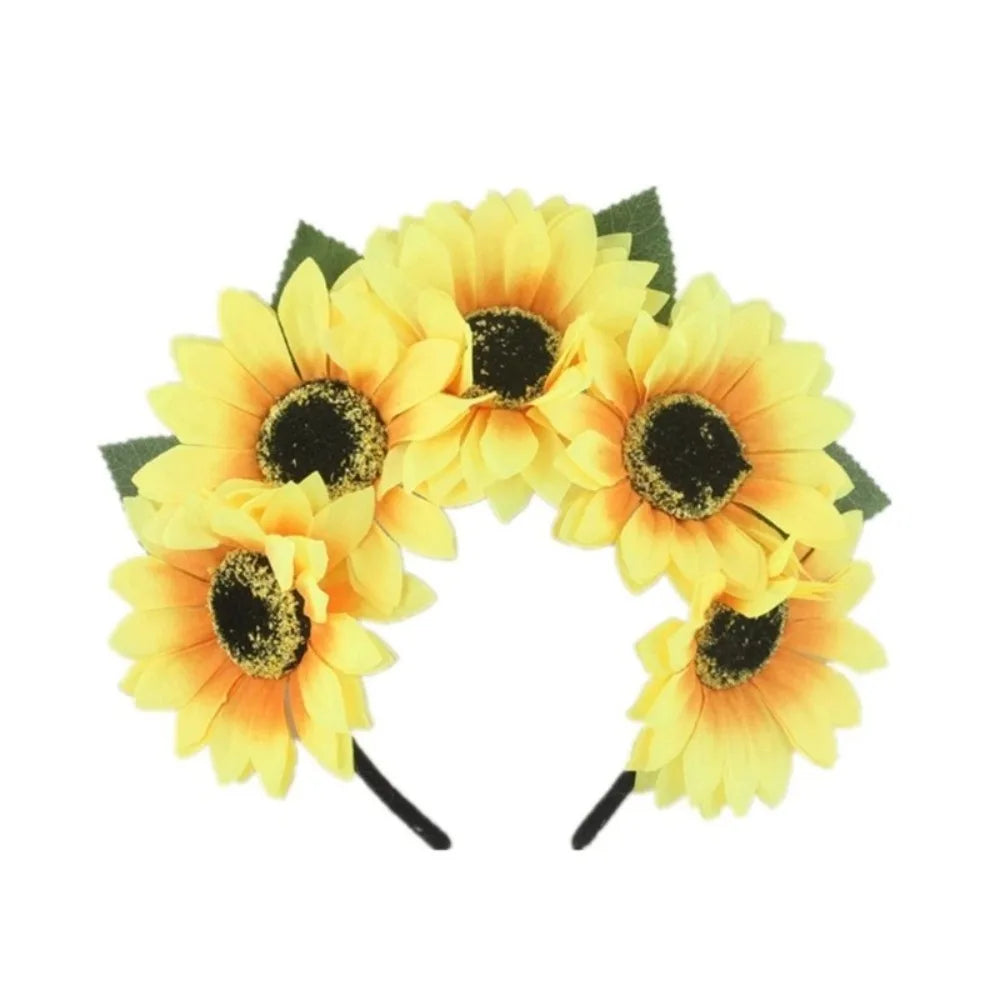 New Cloth Sunflower Headband Bohemian Style Yellow Flower Shape Hair Hoop Adjustable Headband Girls festival party music