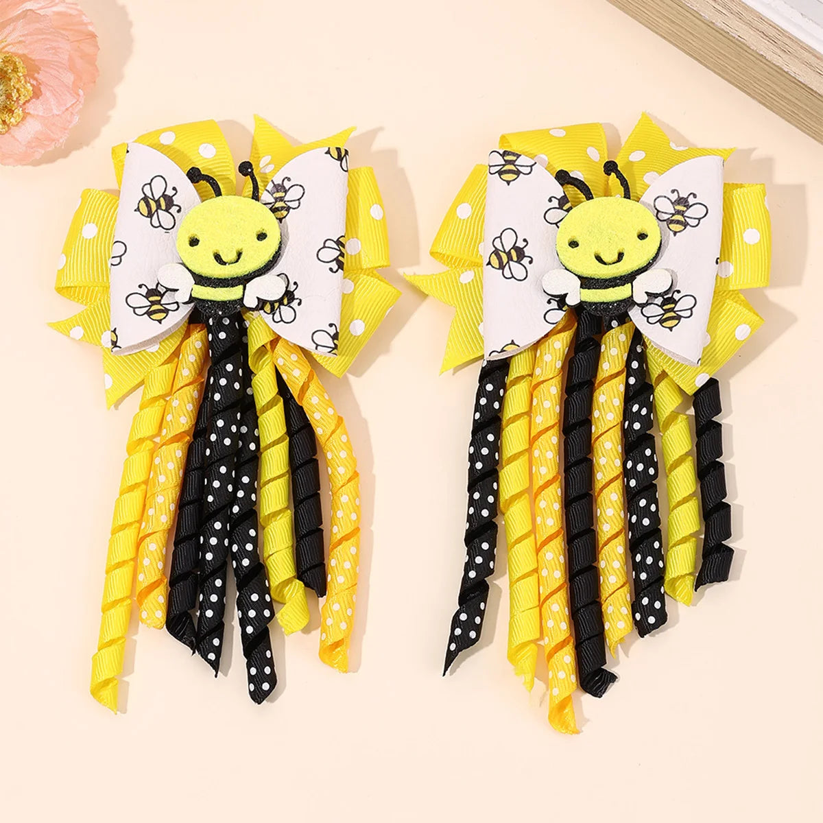 2Pcs Girls Mermaid Bow Hair Clips Cute Cartoon Mermaid Pearls Hairpins Octopus Curled Grosgrain Ribbon Barrette Hair Accessories