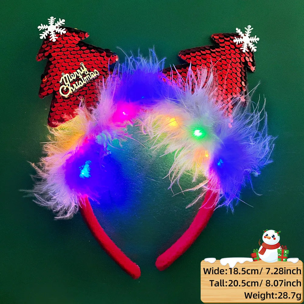 Christmas Candy Cane Headband LED Festive Party Hair Hoop Costume Headwear Glitter Tinsel Hairband Novelty Holiday Photo Prop