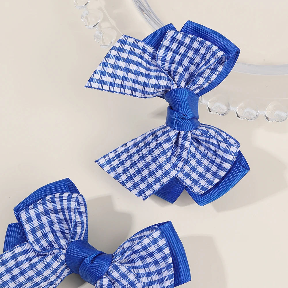 2Pcs bow  Plaid Hair Clips slides Sweet Cute Double Layer Bownot Hairpins Ribbon Barrette For Girls Children Headdress Accessories school party holiday