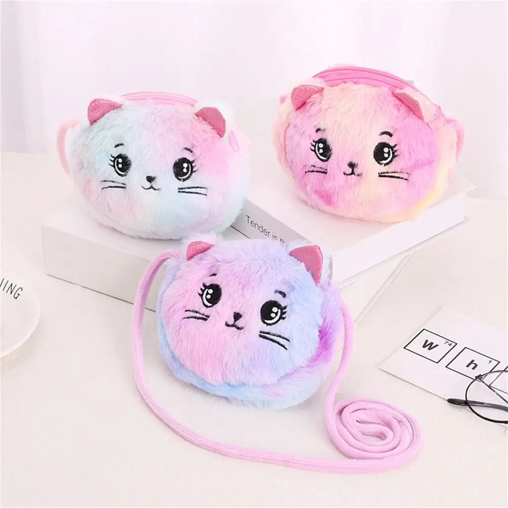 Rainbow Colour Cat Messenger Shoulder Bag Purse for Kids Mini Lovely Pockets Plush Stuffed Dolls Soft Handbags Gift for Girls little cute holiday bag