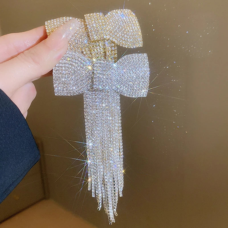 Rhinestone Bow Fringe Hair clip