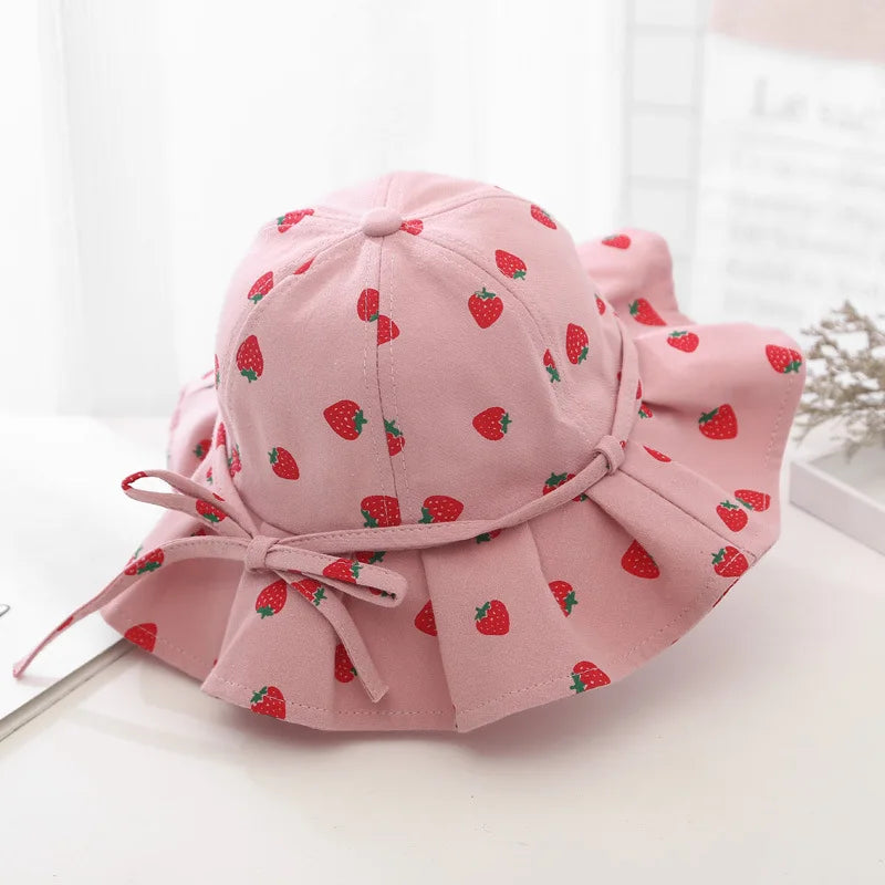 Summer Baby Girl Hat Cotton Fruit Kids Bucket Hats Sun Protection Bowknot Princess Children Cap for Girls Beach Travel 1-2 year old