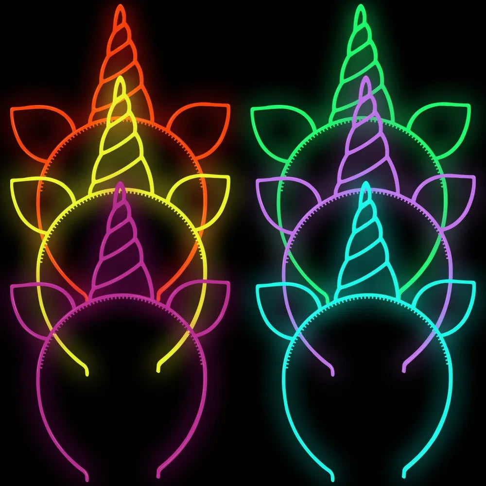 6/12PCS Girls Noctilucent Unicorn Headbands Women Headband Plastic Teeth Hairbands Kids Family Decoration Party Hair Accessories glow up festivals discos