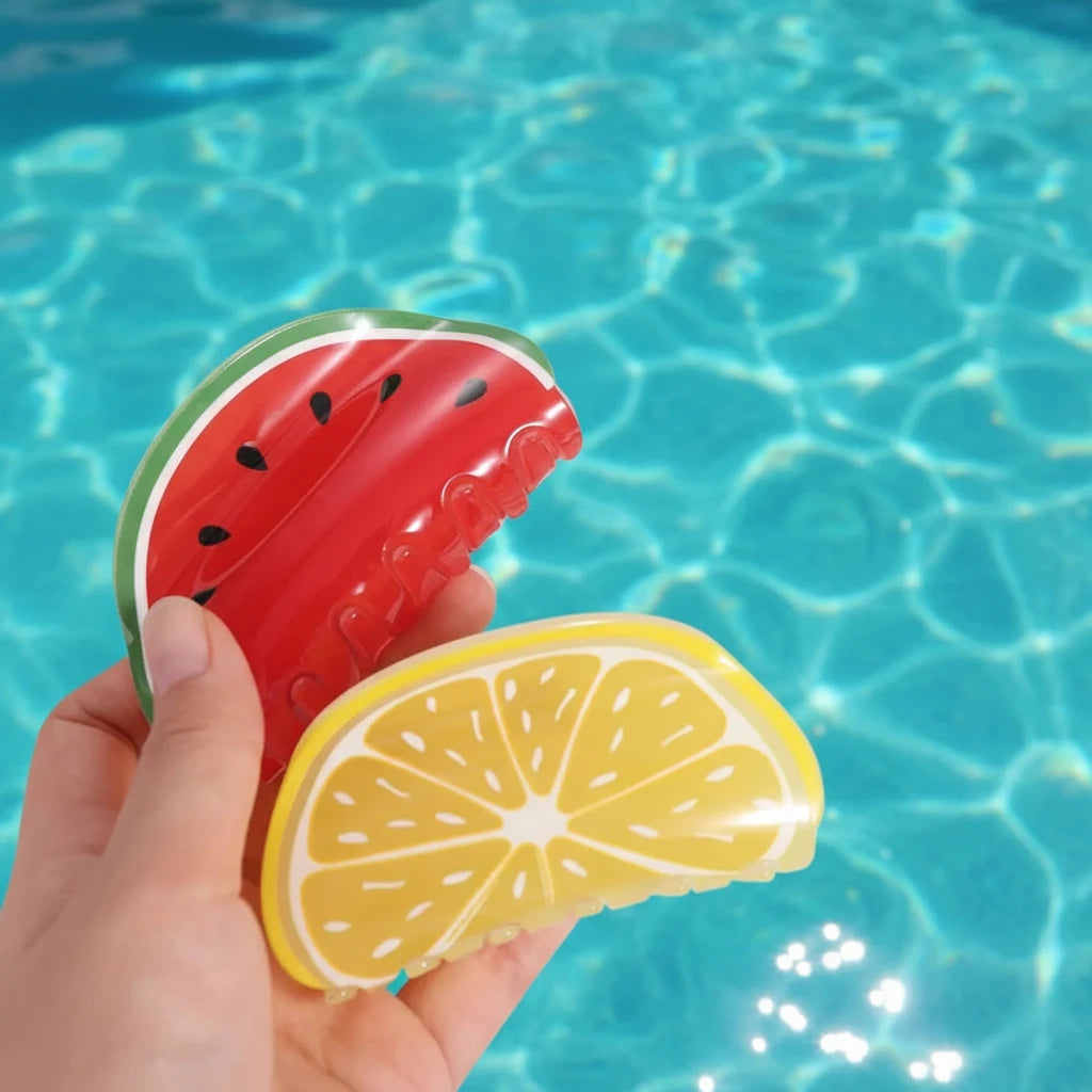 Lemon Srawberry Hair Crab Clip Kiwifruit Ponytail Holder lemon fruit  Watermelon Hair Clips Women Shark Clip Fruits Hair Claws ideal for holidays and summer or a cruise