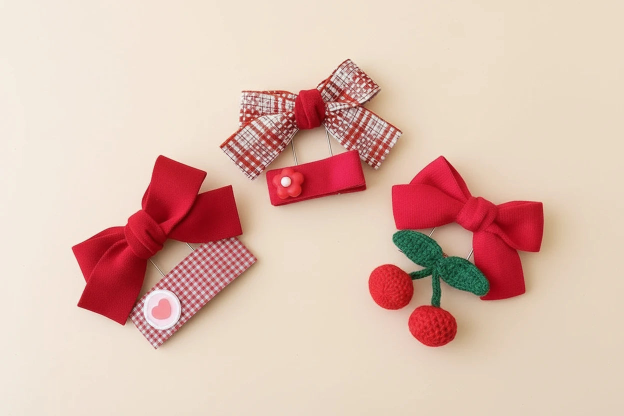 2pcs Red Colour Girl Hair Clip Christmas summer spring Bow Floral Children's Clip Sweet Hair Accessories