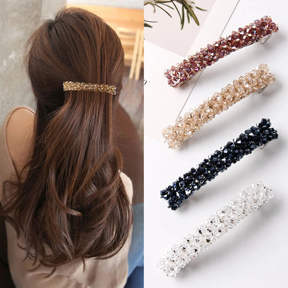 Sweet Colour  Crystal Hair Clips Spring Hair Grip Beads Hair Barrettes For Women Girl Fashion Simple Hair Accessories Headwear hair up hair