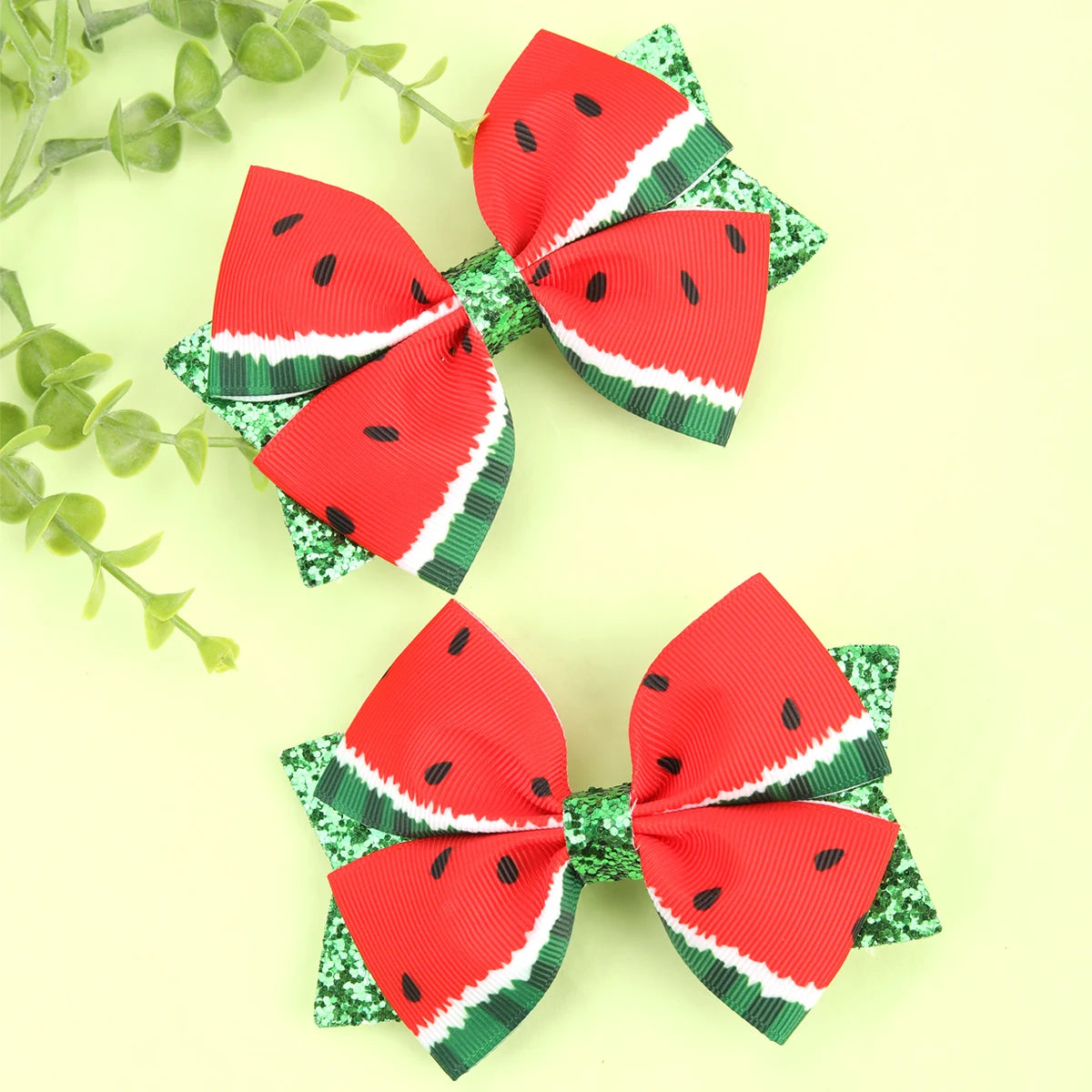 Watermelon Print Hair Bows With Clip Glitter Sequin Hairpin For Girls Children Barrettes Kids Handmade Hairgrip Hair Accessories