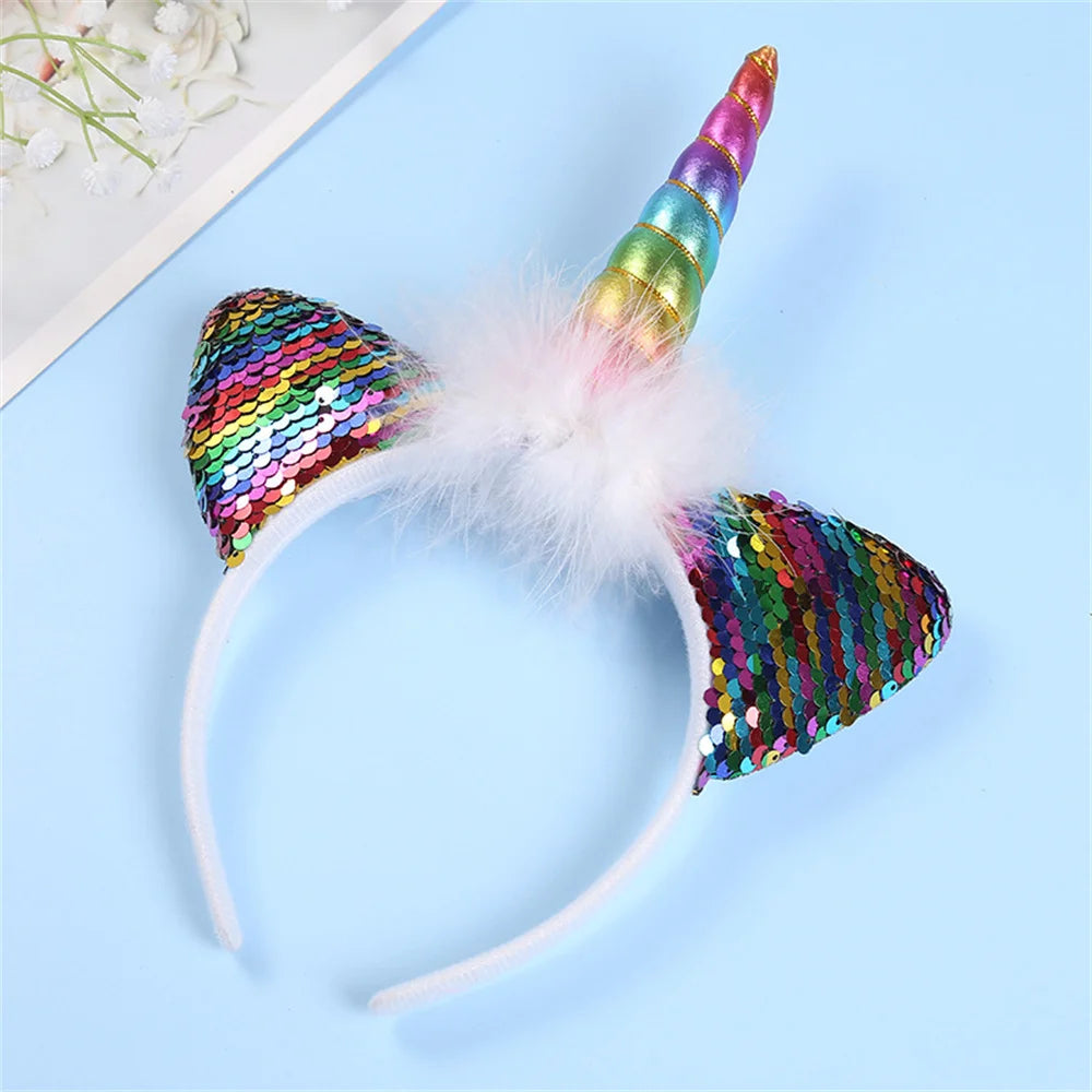 Led Light Unicorn Headband Kids Girl Birthday Cartoon Headwear Hair Accessories Rainbow Unicorn Theme Party Decoration Suppliese