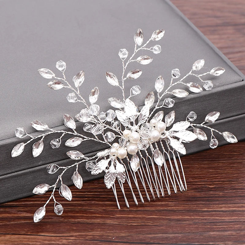 Wedding Hair Combs Bridal Hair Accessories For Women Hair Jewelry Silver Color Pearl Rhinestone Head Jewelry Women Accessoriesx