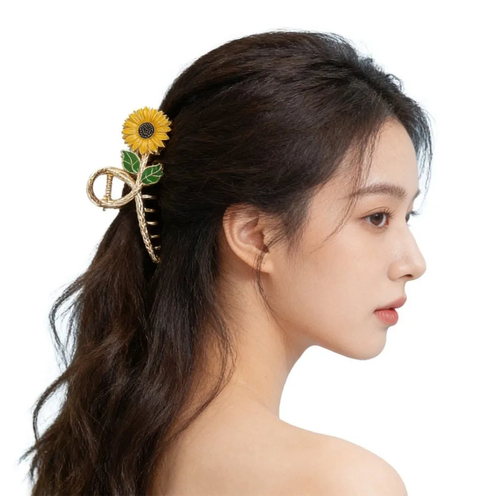 Fashion Metal Flower Hair Clips Exquisite Lily Tulip Rose Shark Clip Advanced Non-Slip Hair Claw Hair Accessories