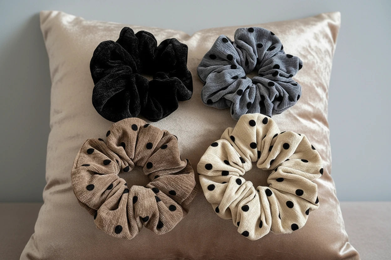 spotty flocked polka dot large band large scrunchie
