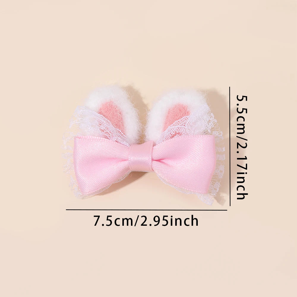 2Pcs Cute Rabbit Ear Bow Hair Clips For Girls Sweet Plush Ear Barrette Children Daily Party Cosplay Headwear Hair Accessories bunny Easter wear spring summer pink blue yellow beautiful  dress up