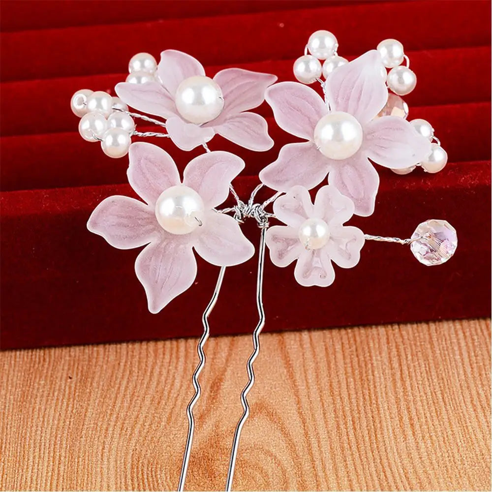 Festival Wedding Accessories Plait Hairpin Hair Jewelry Headdress Bride Hairpin Flower Hairpin Hair Clip pink white red