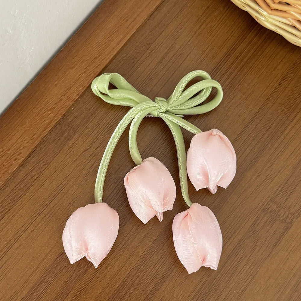 Beautiful Chiffon Tulip Hair Clips for Girls Light Pink Elegant Floral Hair Clips New Product Headwear Amsterdam trip tulips from Amsterdam holiday cruise