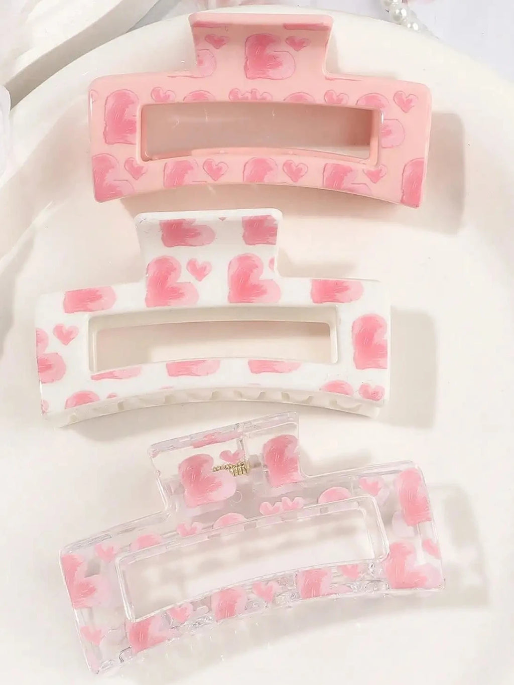 3 x  Pink Love Print  Claw Clips