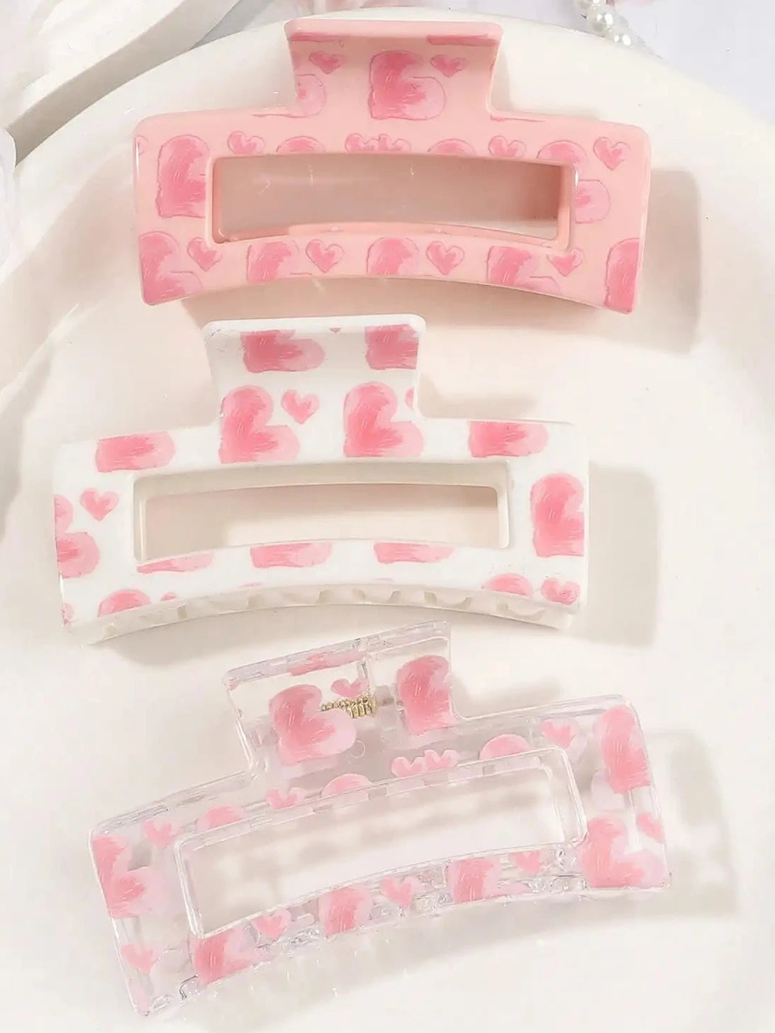 3 x  Pink Love Print  Claw Clips