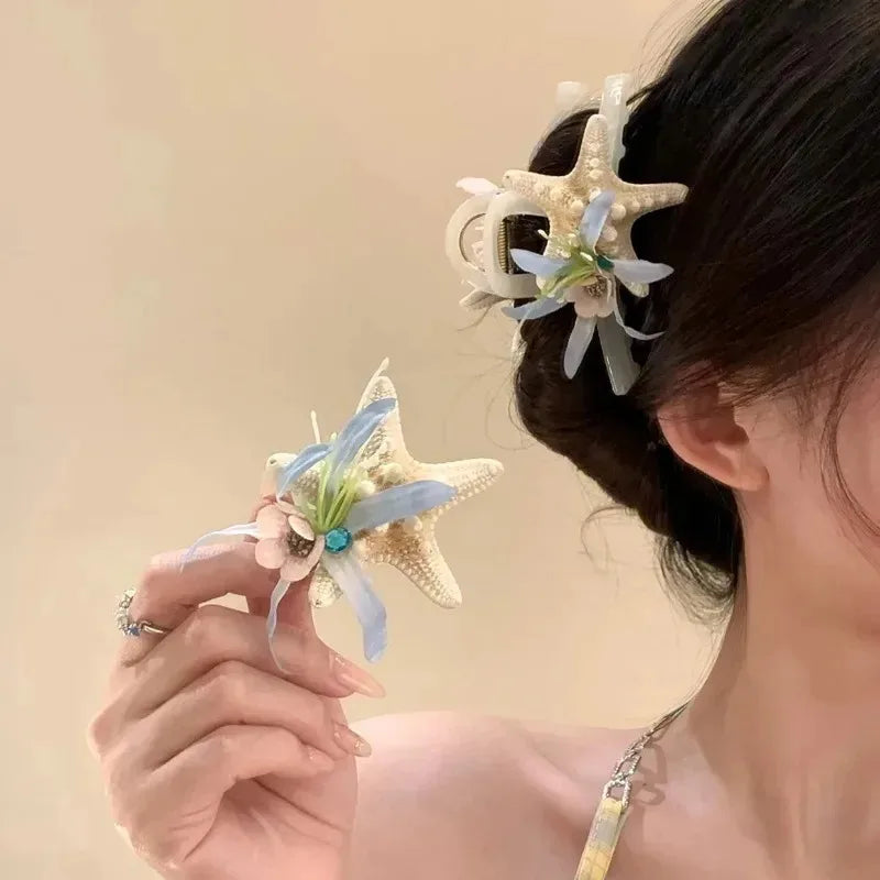 Cute Ocean Starfish Hair Claw Flower Starfish Shell Hairpins Crab Hair Clips for Woman girls Vacation Beach Hair Accessories cruise holiday party special occasion