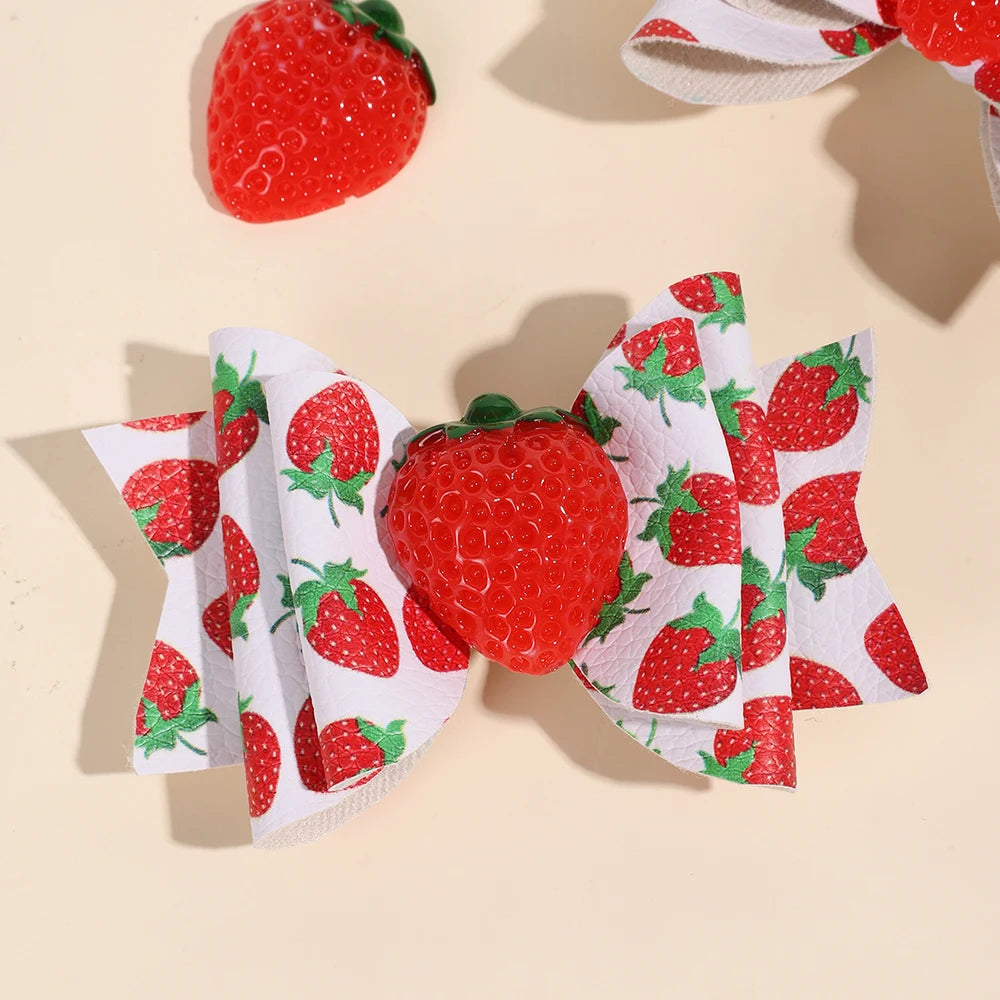 2pcs/Pack Sparkling Fruit Shaped 3D Strawberry Decoration Leather Hair Clips for Girls, Toddler Girl Hair Accessories Headwear