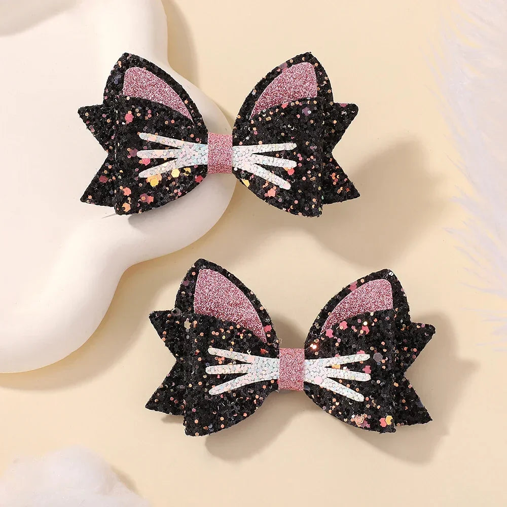 2Pcs/Set Gold pussy Cat Ear Hair Clips for Baby Girls Glitter Cartoon Animal Hairpin Barrettes Lovely Headwear Hair Accessories fancy dress