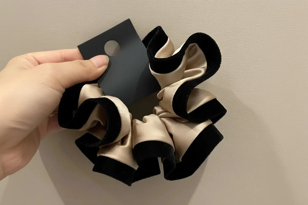 ruffle style velvet-edged satin scrunchie