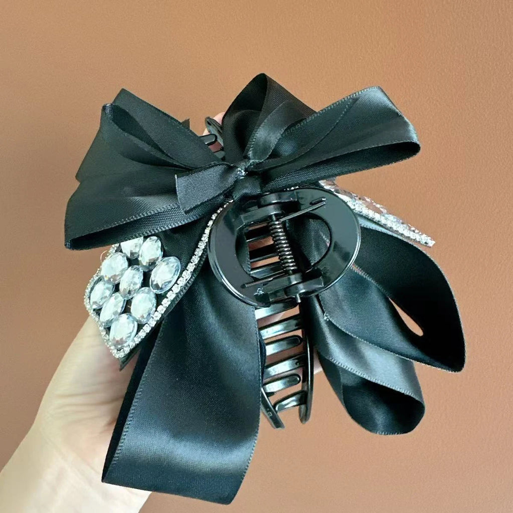 Diamond Satin Black Bow claw clip