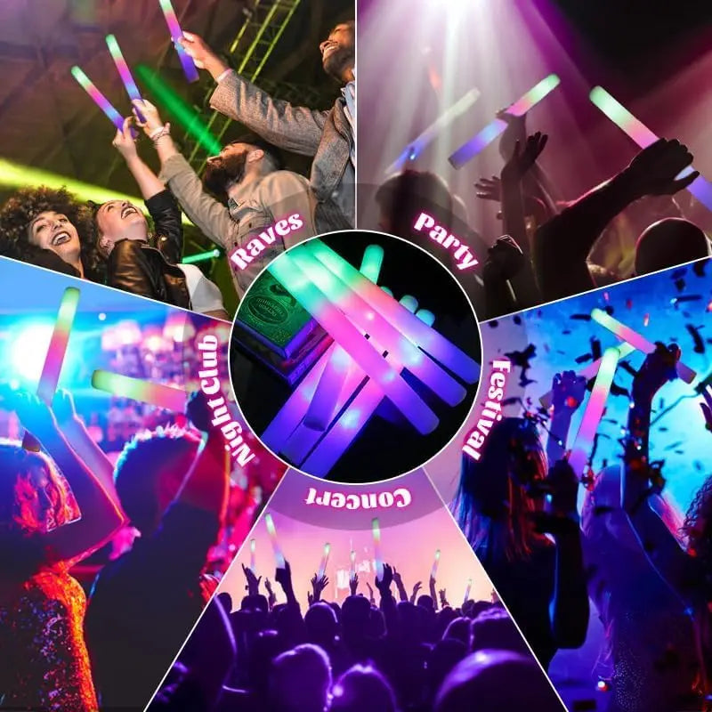 10PCS Sponge Glow Stick Light Up Neon Fluorescent LED Flashing Bar for Event Support and Cheer Night Party Light Stick