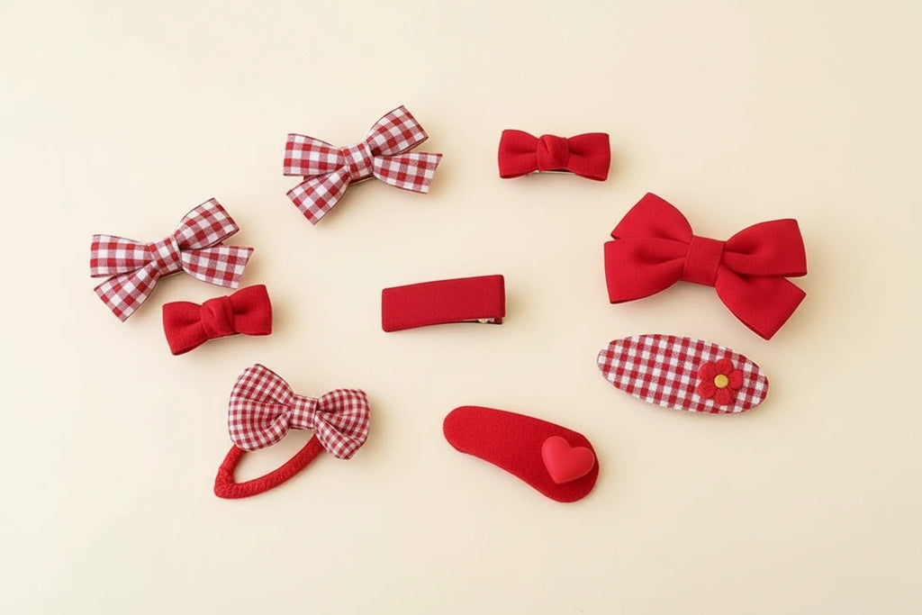 2pcs Red Colour Girl Hair Clip Christmas summer spring Bow Floral Children's Clip Sweet Hair Accessories