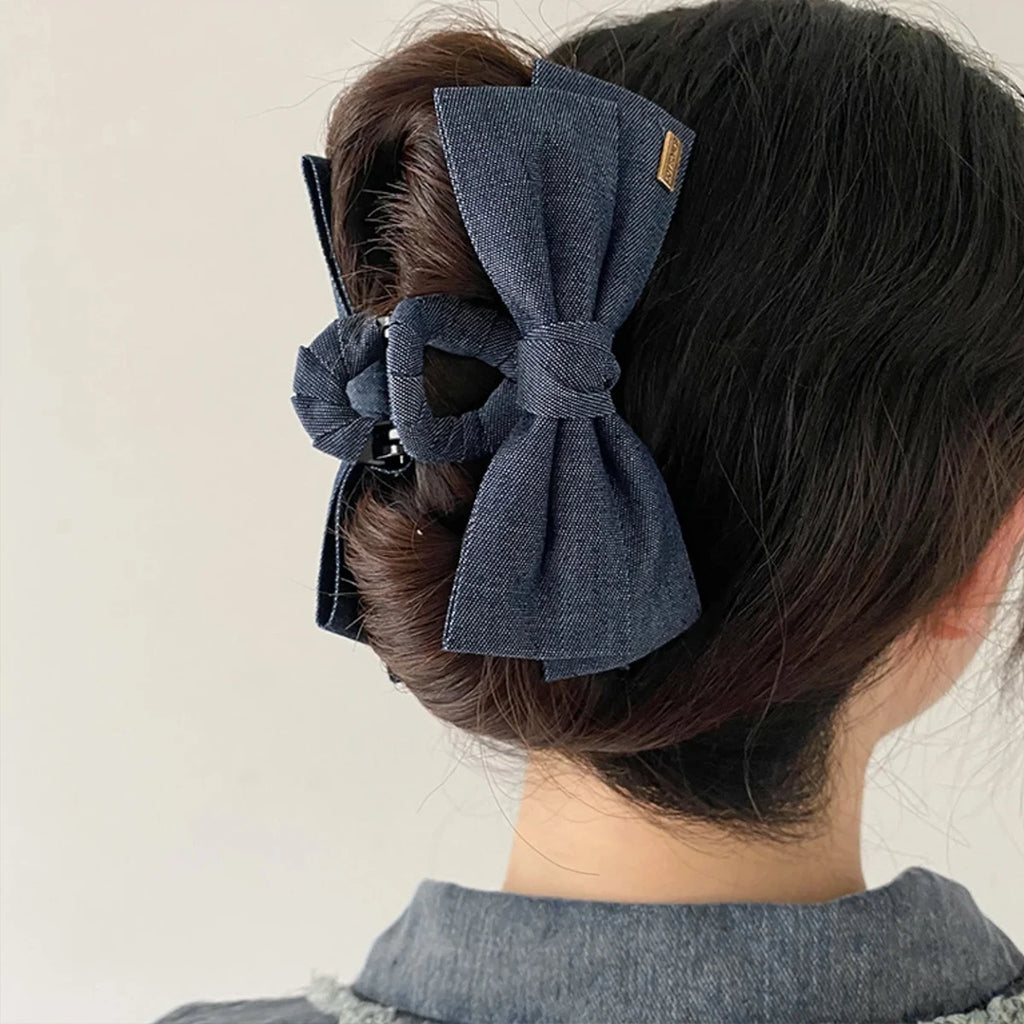 Denim bow  Hair Clip