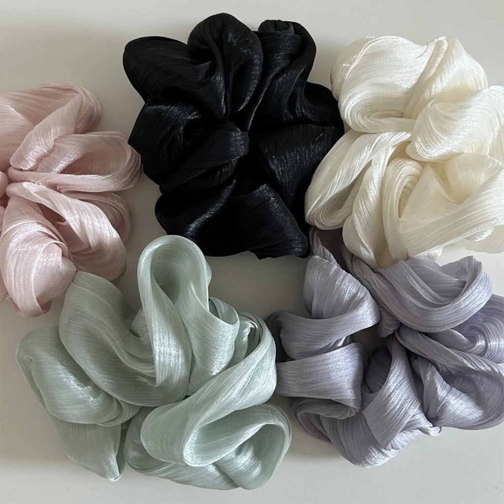 Pearl Sheen Hair Scrunchies for Women High Gloss Hair Bands Thick Elastic Ponytail Holders Elegant for Bridal Casual Occasions