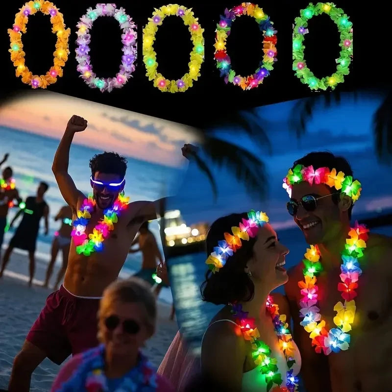 Festival Glowing Flower Wreath LED Hawaii Leis Necklace Light Up For Themed Parties Birthday Wedding Carnival Decoration