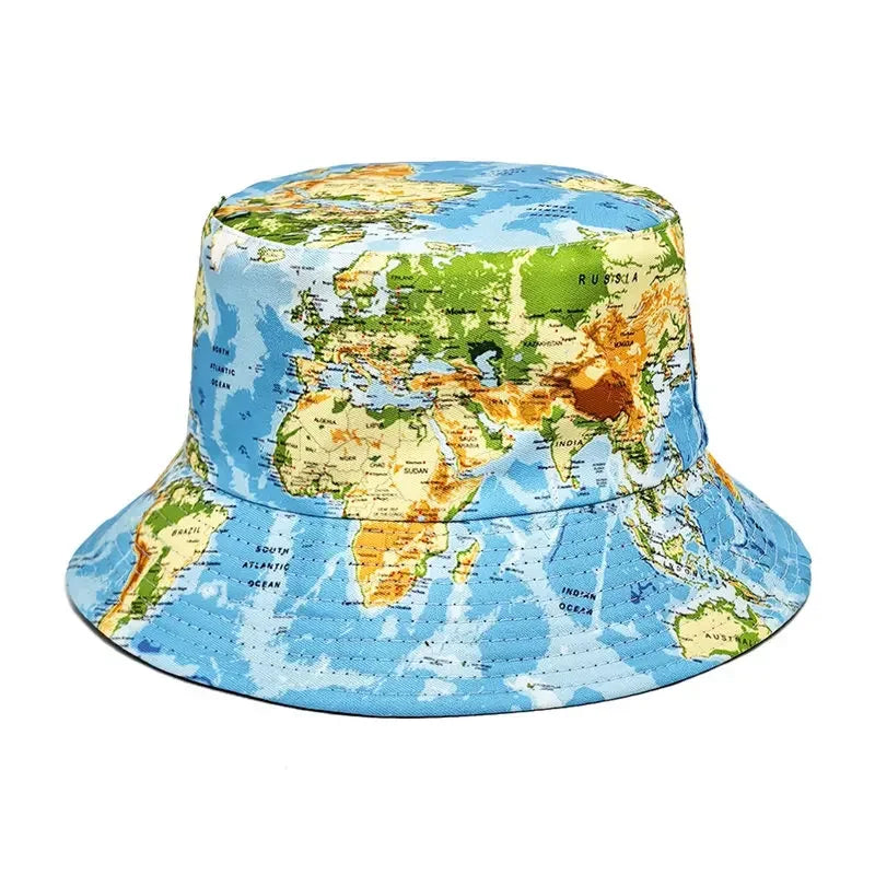 World map bucket hat