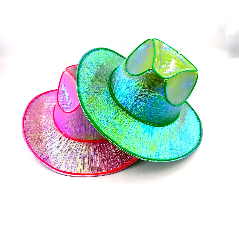 LED Glowing Cowgirl boy Hat Neon Luminous Bride Hat For Holiday Light Up Supplies Fluorescent Party Props Bachelorette Party Hat