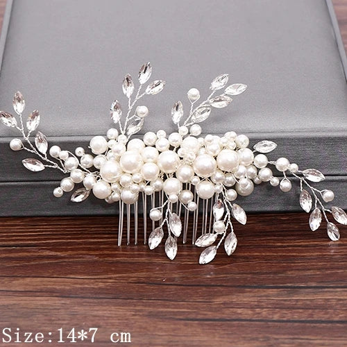 Wedding Hair Combs Bridal Hair Accessories For Women Hair Jewelry Silver Color Pearl Rhinestone Head Jewelry Women Accessoriesx