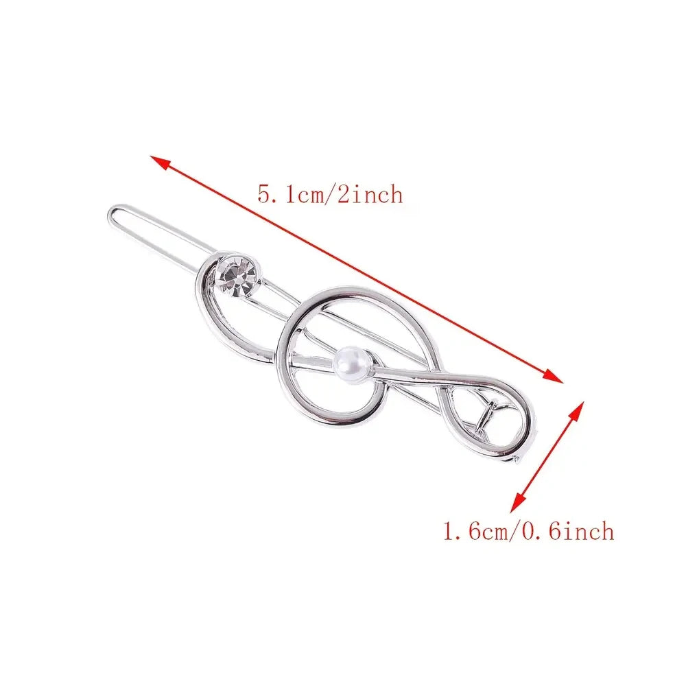 Elegant Music Note Hair clip ideal gift for music teacher or musician, Gold Silver Colour Metal Hairpins Women Girls Rhinestone Side Barrettes Daily Use Wear very pretty