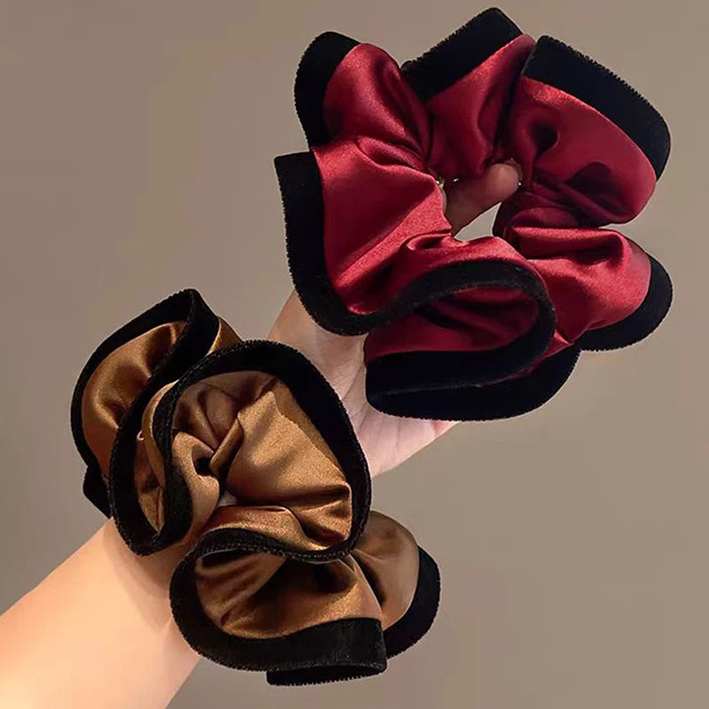 ruffle style velvet-edged satin scrunchie