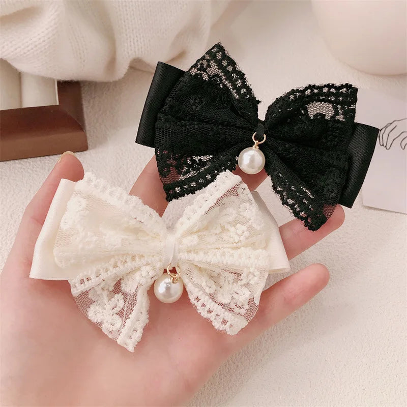 2/4pcs lace bow hair clip, pearl bow, bangs clip, side hair clip, hair accessory, hairpin pretty girls ladies